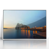 Mid-century modernist art depicting Naples, Italy, in vibrant colors on a framed acrylic, ideal for modern art wall decor.