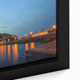 Extra large framed canvas of a textured Naples scenery in muted black with colorful accents, ideal for living room decor.