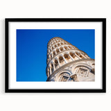 Extra large abstract print of colorful, textured depiction of Pisa, Italy, in a black frame, ideal for living room decor.