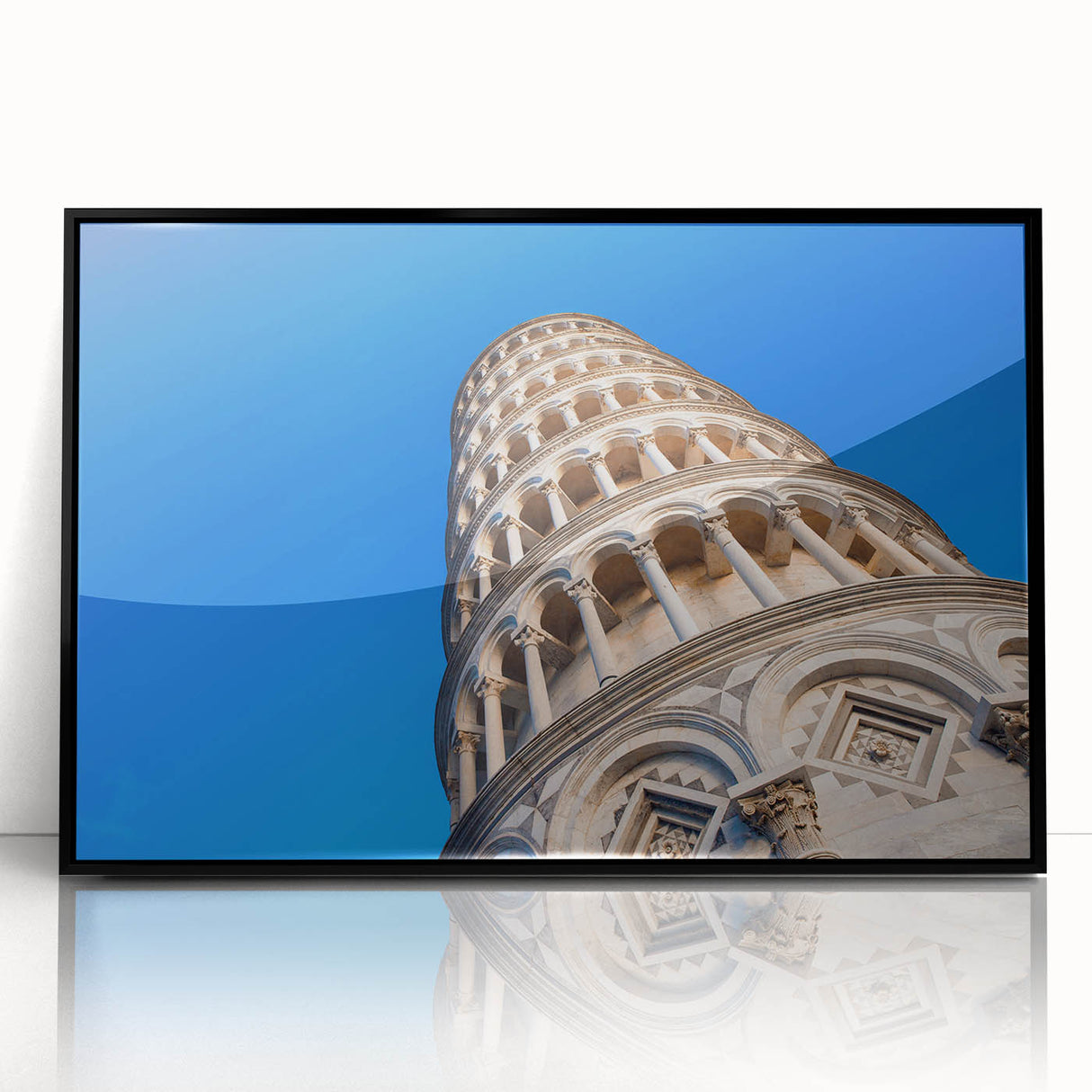 Large abstract wall art featuring a stylized Pisa scenery in black and white tones on a framed acrylic.