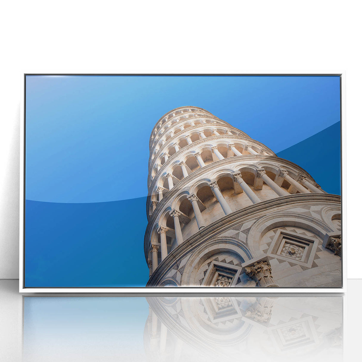 Mid-century modernist art of Pisa scenery in muted earth tones on a framed acrylic, suitable for nursery wall art.