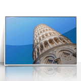 Mid-century modernist art of Pisa scenery in muted earth tones on a framed acrylic, suitable for nursery wall art.