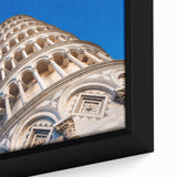 Extra large framed canvas featuring a textured depiction of the Leaning Tower of Pisa in black with colorful accents.