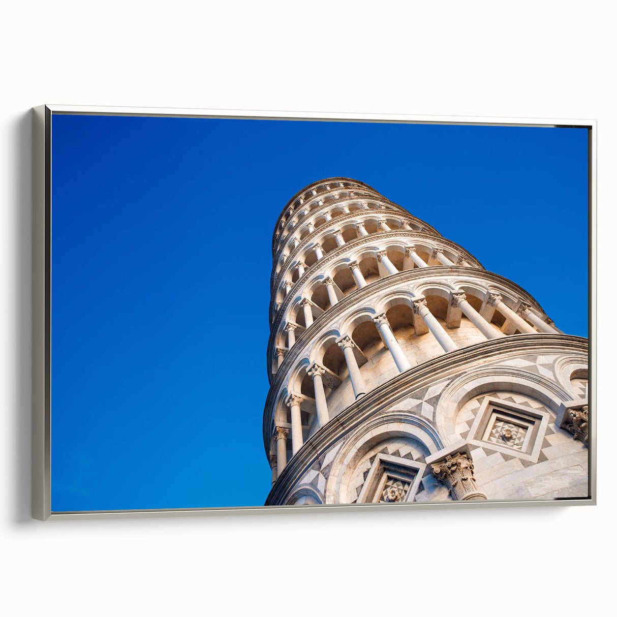 Framed canvas of a vintage-style landscape art painting depicting the Leaning Tower of Pisa in muted colors.
