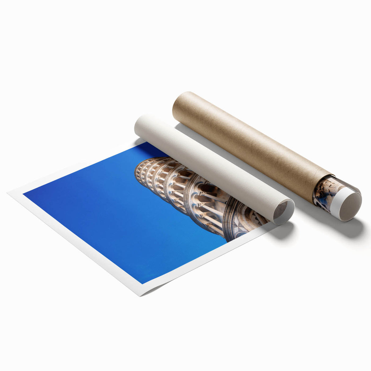 Extra large rolled print of Pisa, Italy, featuring floral foreground in muted earth tones.