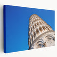 Side view of a stretched canvas featuring the Leaning Tower of Pisa in muted earth tones, ideal for kitchen wall art.