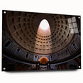 Acrylic print of a large abstract depiction of Rome with vibrant blue and orange tones, ideal for dining room decor.