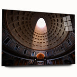 Large abstract wall art of Rome's scenery in muted earth tones on acrylic glass, ideal for bedroom or dining room decor.