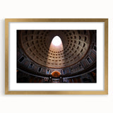 Abstract art print of Rome with muted earth tones on a gold-framed canvas, suitable for bedroom or dining room decor.