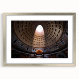 Extra large, abstract art print of Rome's scenery, featuring textured silver frame and mat, ideal for living room decor.