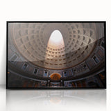 Large abstract wall art depicting a Roman cityscape in muted gray and blue tones on acrylic, framed in black.