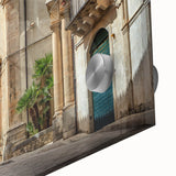 Large abstract wall art depicting Sicilian landscape in mid-century modernist style, ideal for dining room decor.