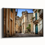 Black and white landscape art painting of Sicily on a framed canvas, ideal for bedroom wall decor.