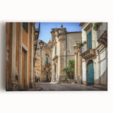 Black and white image of a Sicilian landscape on stretched canvas, ideal for kitchen wall art.