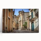 Black and white photo of Sicilian landscape on large stretched canvas, suitable as kitchen wall art.