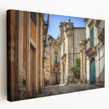 Scenic Sicily landscape on stretched canvas, featuring muted earth tones, ideal for kitchen wall art.