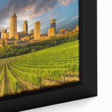 Extra large black wall art featuring a textured Tuscan landscape on framed canvas, ideal for living room decor.