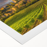 Art deco poster featuring a serene Tuscan landscape in muted earth tones on rolled canvas, ideal for dining room wall art.