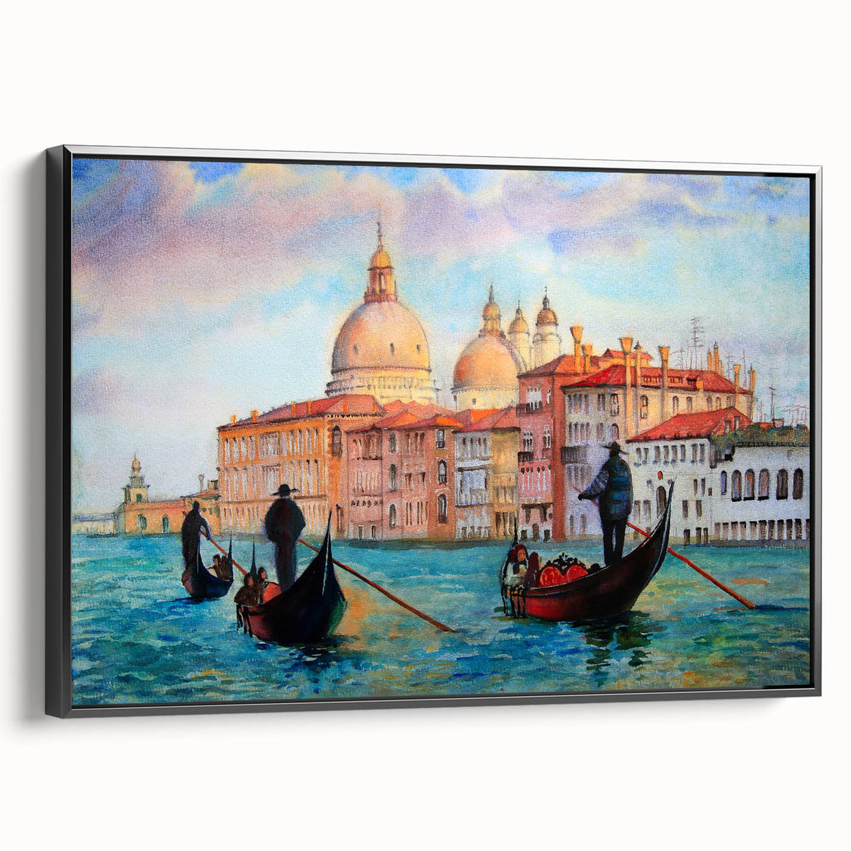Black and white framed canvas of Venice landscape, vintage poster style, ideal for bedroom wall decor.