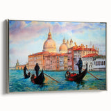 Framed canvas of a colorful Venice landscape painting in vintage style, ideal for living room decor.