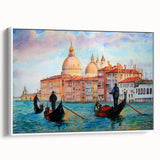 Vintage poster art of Venice with colorful palette on extra large framed canvas, ideal for living room decor.