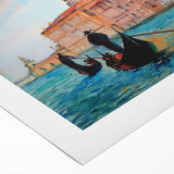 Art Deco poster of Venice with muted earth tones on rolled canvas, suitable for dining room wall art.