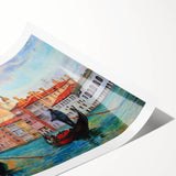 Extra large wall art depicting line art flowers over a Venice scenery, in soft pastel shades.