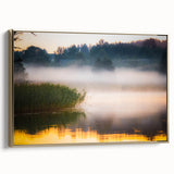 Framed canvas depicting a vintage-style Latvian landscape in muted gold and black tones, ideal for bedroom wall art.