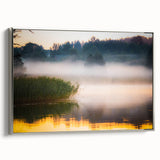 Framed canvas featuring a vintage-style landscape painting of a Latvian scenery in muted earth tones.