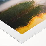 Art deco poster of a serene Latvian landscape, featuring muted green and blue tones on rolled canvas.