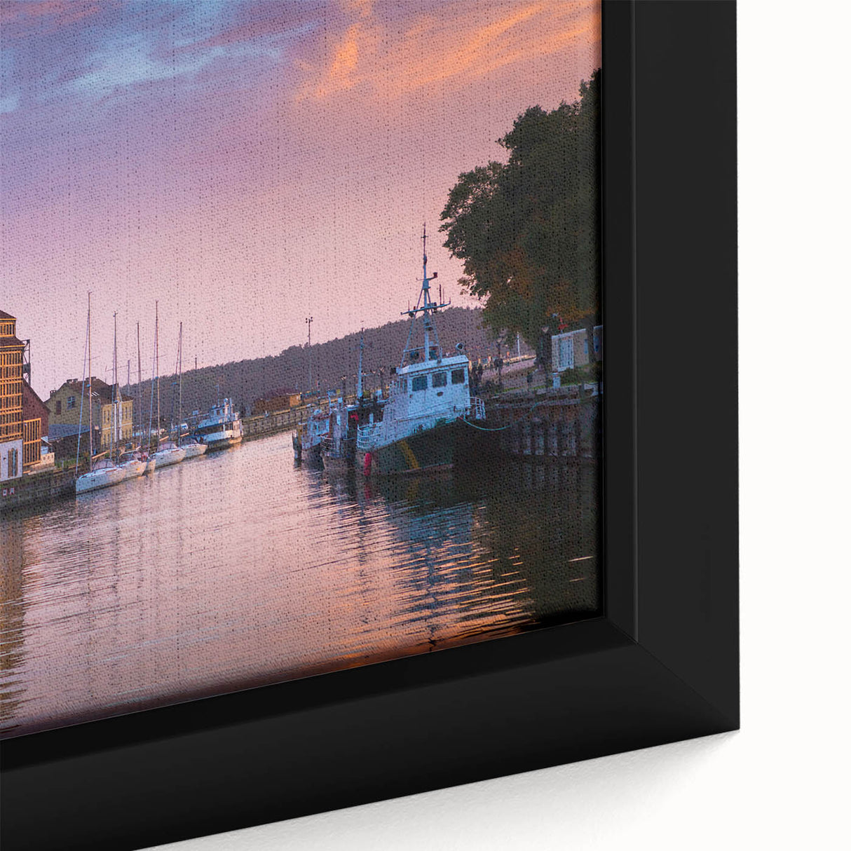 Black wall art depicting a textured European scenery in vibrant colors on a framed canvas, ideal for living room decor.