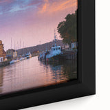 Black wall art depicting a textured European scenery in vibrant colors on a framed canvas, ideal for living room decor.