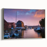 Lithuanian landscape art painting on framed canvas featuring a vintage poster style with a black and colorful palette.