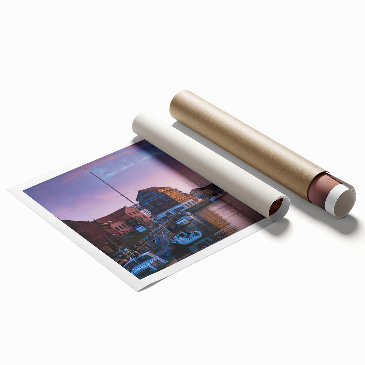 Extra large rolled print of a serene Lithuanian landscape with soft floral elements in muted greens and blues.