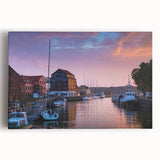 Black and white photograph of a European cityscape on stretched canvas, suitable for kitchen wall art or bedroom decor.