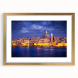 Abstract art print of Malta scenery in muted earth tones on a framed canvas, suitable for dining room decor.