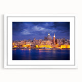 Textured art print of a European Malta scenery in muted earth tones, framed with a white mat, suitable for bedroom decor.