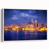Vintage poster art of Malta scenery on framed canvas, featuring colorful art in extra large size, ideal for living room.