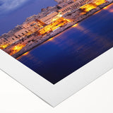 Art deco poster of a Malta scenery in muted earth tones on rolled canvas, suitable for dining room wall art.