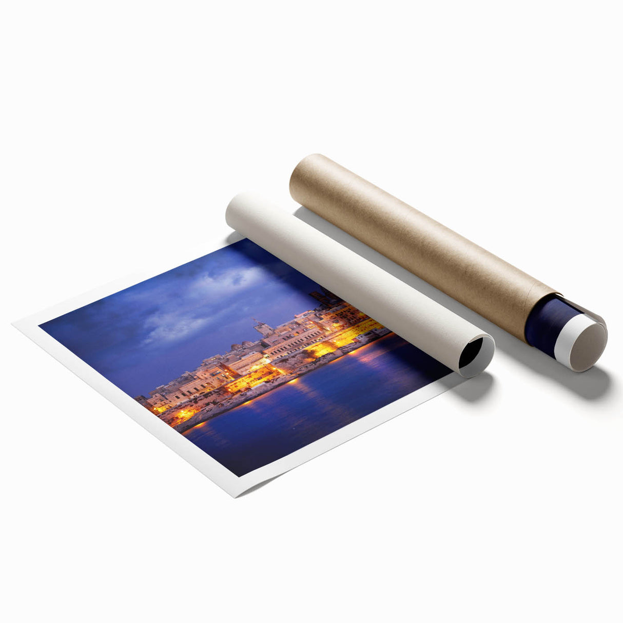 Extra large rolled print of Malta scenery with vibrant floral elements, ideal for classy bathroom or large living room decor.