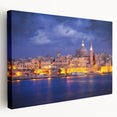 Large stretched canvas depicting a serene Malta landscape in muted earth tones, ideal for kitchen wall art.