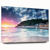 Large abstract wall art of the Mediterranean Sea in vibrant blue tones on acrylic glass.