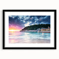 Extra large abstract art print featuring a colorful, textured depiction of the Mediterranean Sea, framed in black.