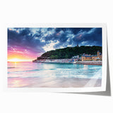 Extra large rolled print of the Mediterranean Sea with vibrant blue waters and a floral foreground.