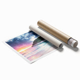 Extra large rolled print of a Mediterranean Sea landscape with vibrant blue and white tones.