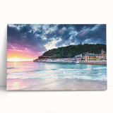 Black and white stretched canvas depicting the Mediterranean Sea, ideal for kitchen wall art.