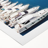 Art deco poster of Monaco scenery in muted blue and beige tones on rolled canvas, suitable for dining room wall art.