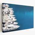 Monaco coastal landscape on large stretched canvas, featuring muted blue and tan tones, ideal for kitchen wall art.