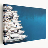 Monaco coastal landscape on large stretched canvas, featuring muted blue and tan tones, ideal for kitchen wall art.