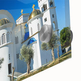 Abstract landscape of Montenegro in muted earth tones on acrylic glass, suitable as dining room art.